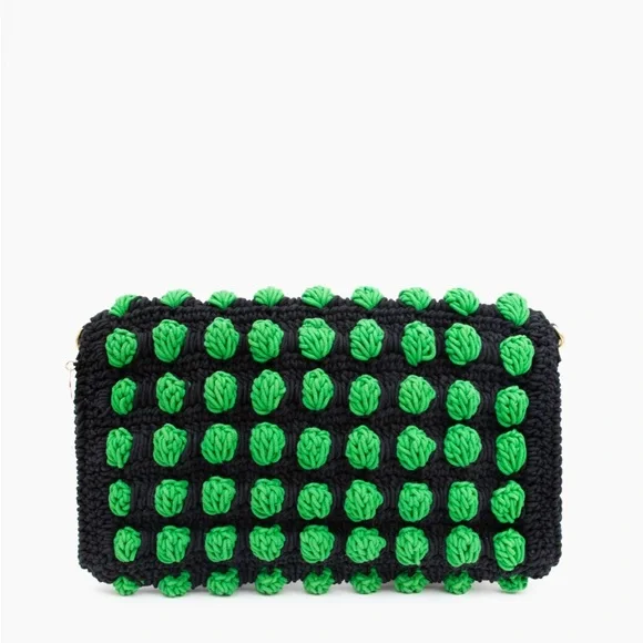Clare V. Black Green Knit Convertible Clutch w Tabs Bag NWT Crochet Claudette - Picture 2 of 5
